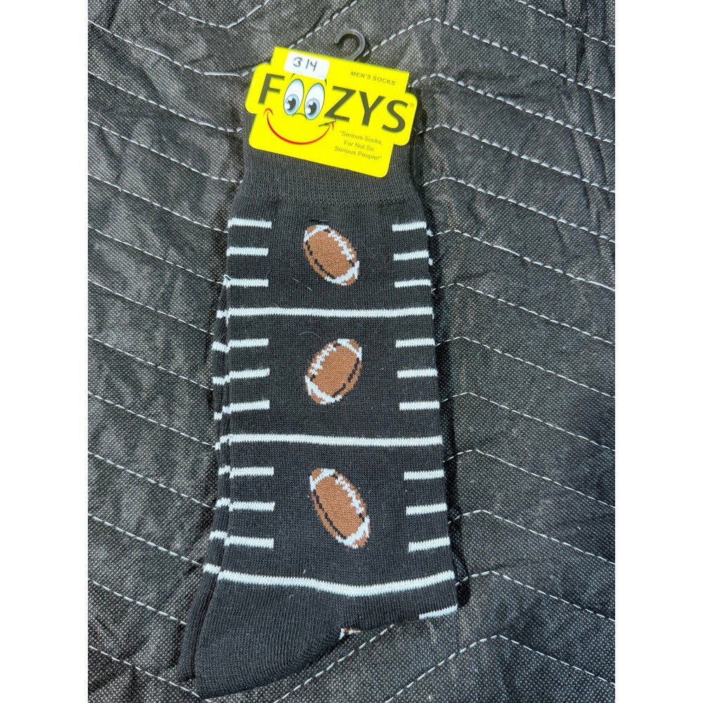 Foozys Football Crew Socks‎ Men Size 10-13 Black New Novelty Sports Gameday Gear